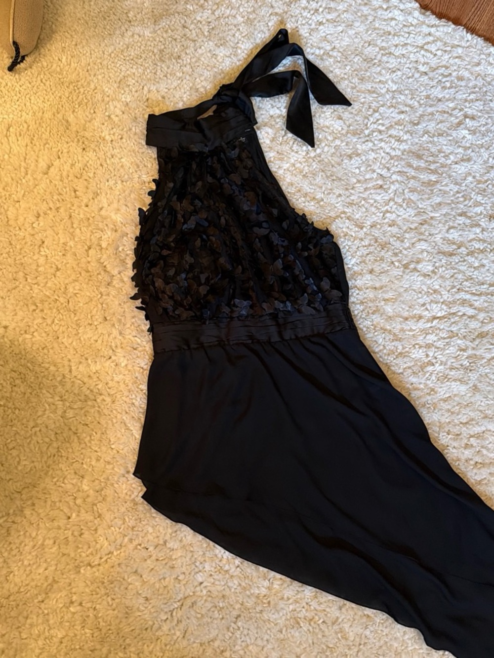 New York & Company Black Halter Floral Appliqué Tunic